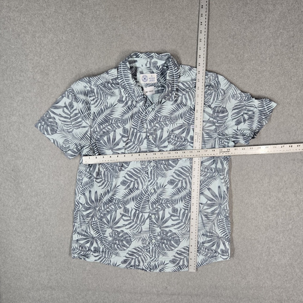 Hurley Men Button Up Shirt L Light Blue Casual Shirt Floral Tropical Leaves